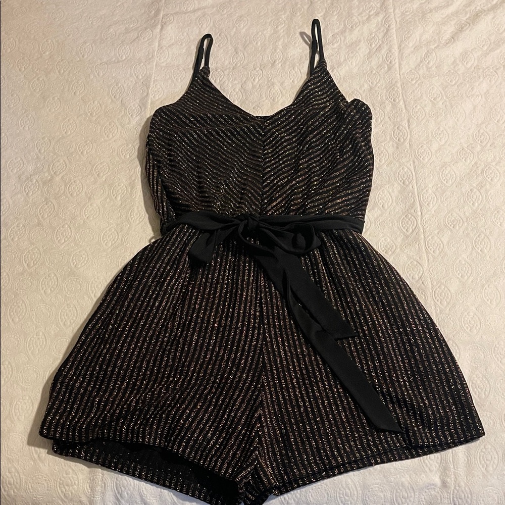 Black and Gold Striped Romper with pockets!